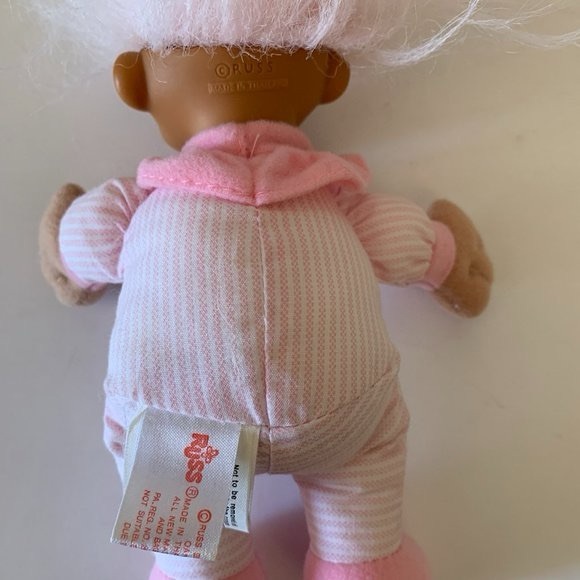 Vintage Russ Troll Doll - Baby w/ Pink Hair & Clothes - Plastic - Picture 5 of 11